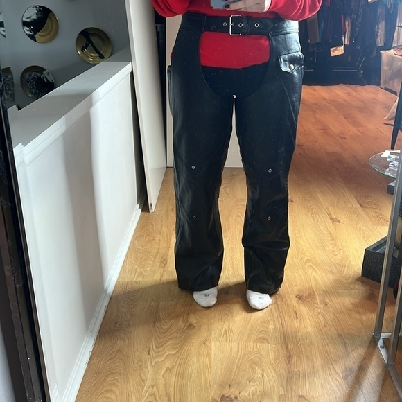 Wilson’s Leather Unisex Size L Black Leather Chaps Zipper Snap Closure - Picture 10 of 16